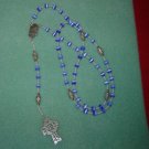 Rosary Czech Blue Cat's Eye Sterling Silver Fittings Jerusalem Cross Dove of Peace Center