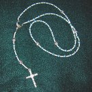 Rosary Czech Glass Beads Aqua Sterling Silver Fittings Bamboo Pattern Cross Wing Center