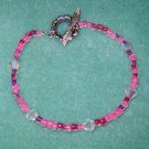 Pink E Bead Bracelet Crystal Accents Sterling Silver Toggle Clasp
