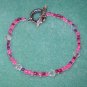 Pink E Bead Bracelet Crystal Accents Sterling Silver Toggle Clasp