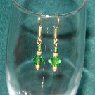 Green Bicone Crystal Pierced Earrings Gold Hooks