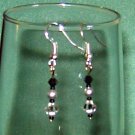 Black Swarovski Crystals Grey Pearls Pierced Earring Sterling Silver Hook