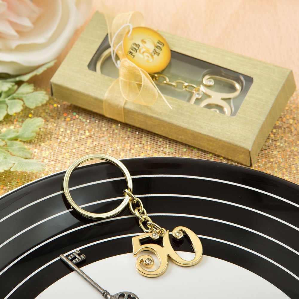 Set 6x 50th design gold metal key chain