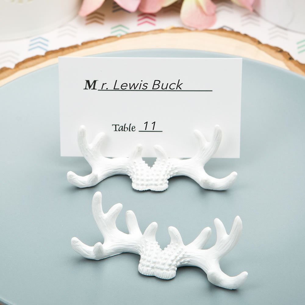 Rustic design miniature White antler placecard holder / photo holder