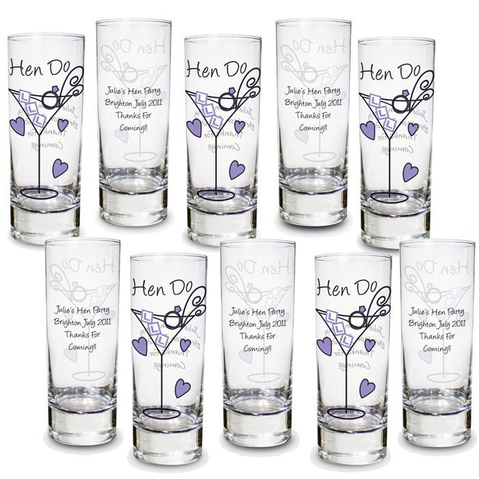 Personalised Pack of 10 Hen Do Shot Glasses