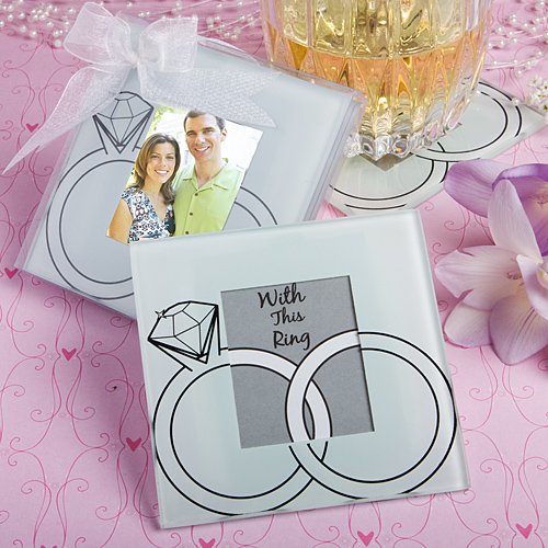 Wedding rings design glass photo coasters