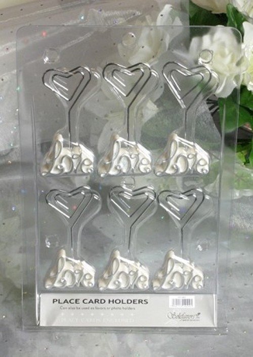 Pack of 6 Love Place Card Holders with Diamante