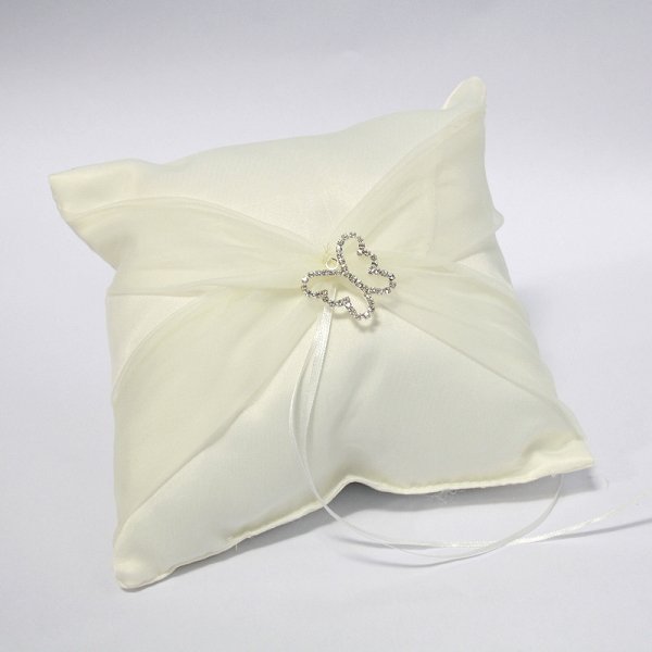 Satin Ring Pillow with Organza Sash & Butterfly Buckle - Ivory