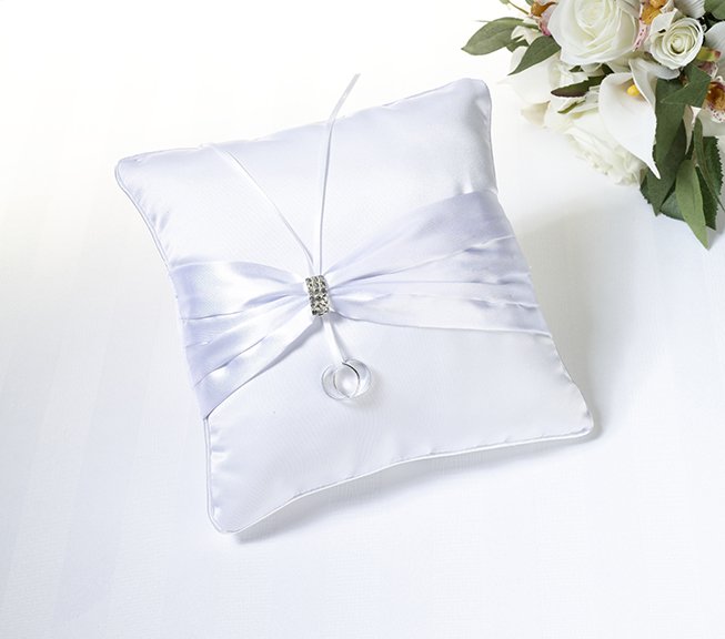 Rhinestone Ring Pillow - White