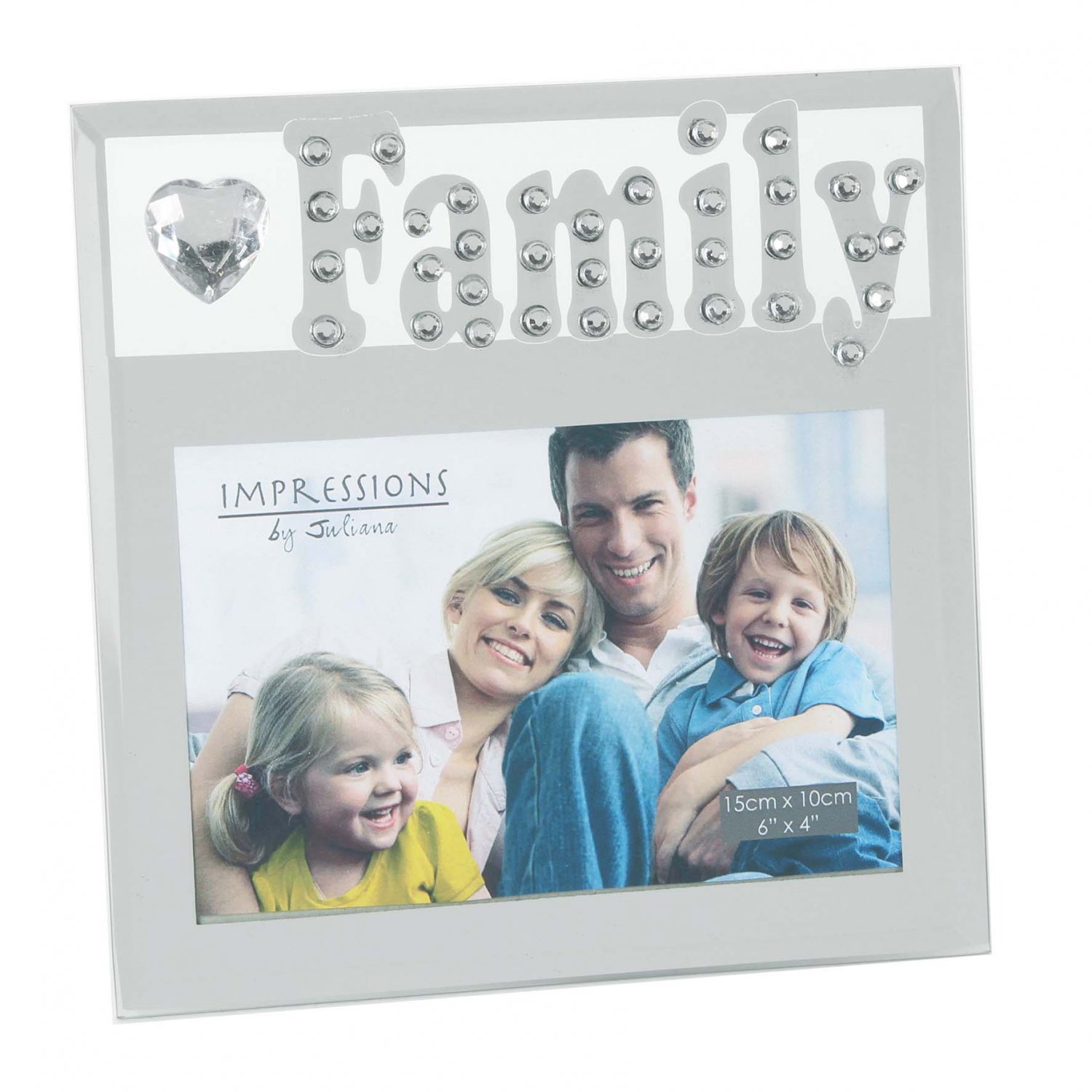 Juliana Mirror Glass & Crystal Frame 6" x 4" - Family