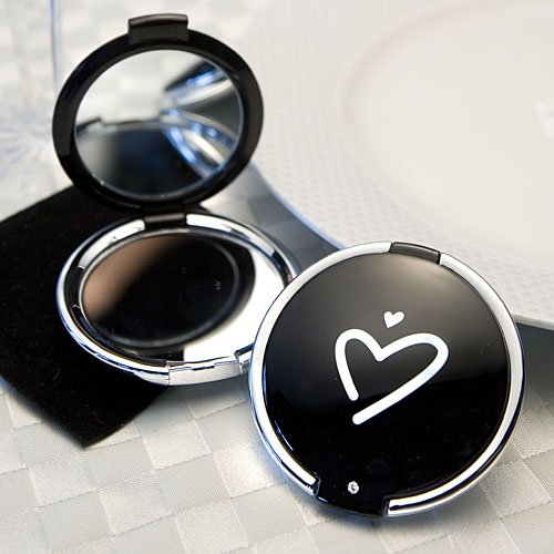 6x Stylish Black Heart Design Compact Mirror Favors