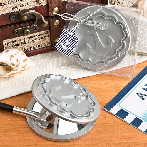6x Round Compact Mirror Favor With Anchor Design