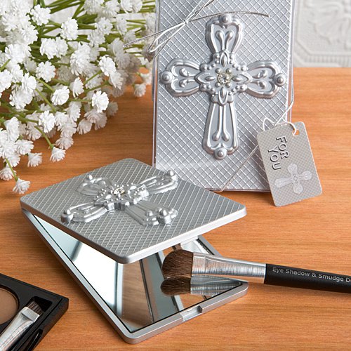 Compact Mirror Favor With Ornate Cross