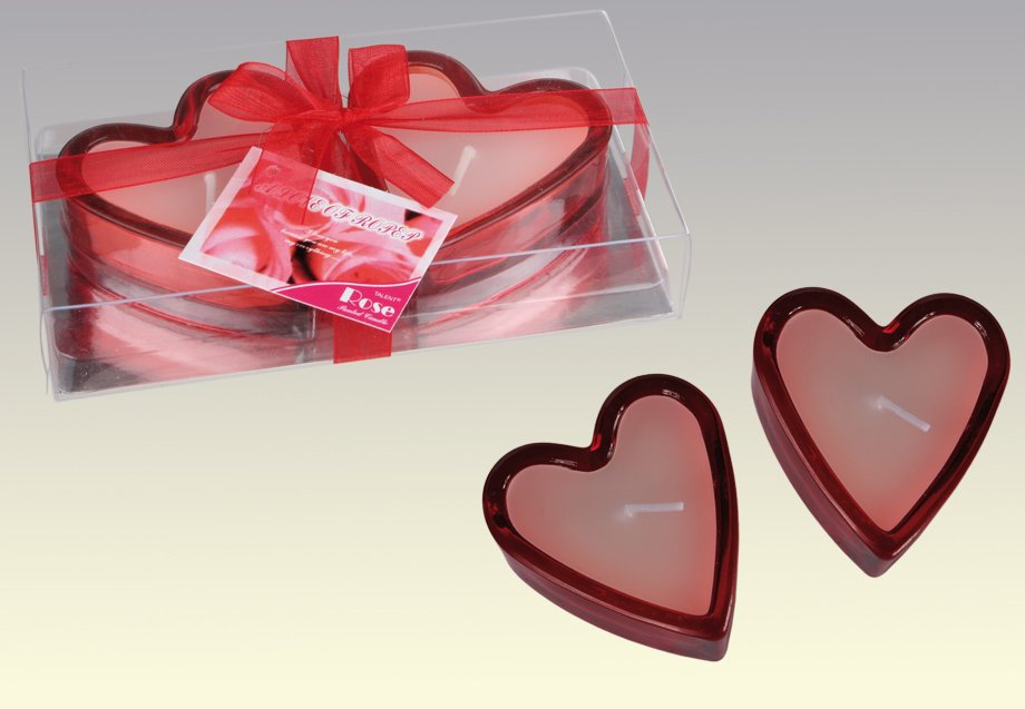 Set of 2 White candles in red heart glass