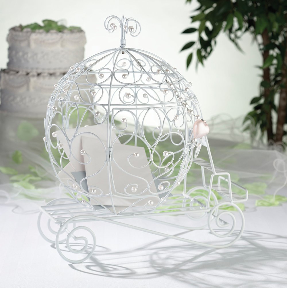 Fairy Tale White Beaded Coach Card Holder ~ Wedding Centrepiece