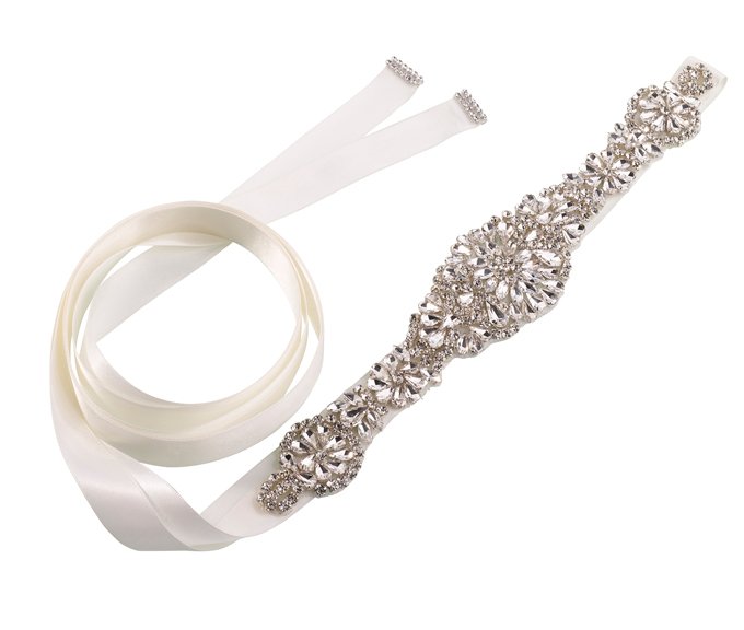 Rhinestone Flower Bridal Belt - Ivory
