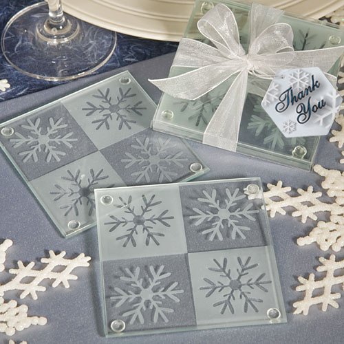 6x Lustrous snowflake glass coaster sets