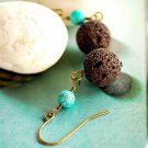 Brownie Lava ball with tiny turquoise earrings