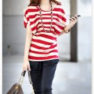 New Hot sale T-shirts Red&White Cotton Striped Chic T-shirt
