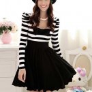 New Hot sale dresses Black Cotton Fashion Stripes Stitching Dress