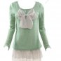 New Hot sale dresses  Gren Cotton&Chiffon Unique Dress with Ribbon