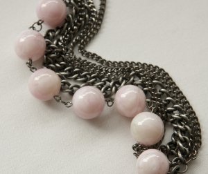 Black Gunmetal Chains and Pink Beads Bracelet