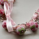 Rose cotton beads and rose satin ribbon bracelet