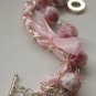 Rose cotton beads and rose satin ribbon bracelet