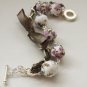 Cotton beads and dark brown satin ribbon bracelet