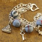 Blue Tartan and Tibetan Silver Beads Bracelet