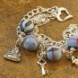Blue Tartan and Tibetan Silver Beads Bracelet