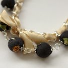 Cotton beads and beige satin ribbon bracelet