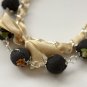 Cotton beads and beige satin ribbon bracelet