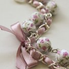 Cotton beads and lilac satin ribbon bracelet