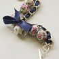 Cotton beads and blue satin ribbon bracelet