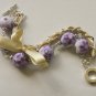 Violet cotton beads and yellow satin ribbon bracelet