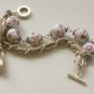 White floral cotton beads and beige satin ribbon bracelet