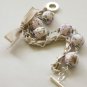 White floral cotton beads and beige satin ribbon bracelet