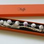 White floral cotton beads and beige satin ribbon bracelet