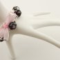Black floral cotton beads and rose satin ribbon bracelet