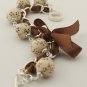 Cream floral cotton beads and brown satin ribbon bracelet