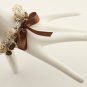 Cream floral cotton beads and brown satin ribbon bracelet