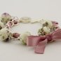 Floral cotton beads and orchid satin ribbon bracelet