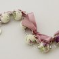 Floral cotton beads and orchid satin ribbon bracelet