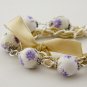 Violet cotton beads and eggshell satin ribbon bracelet
