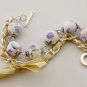 Violet cotton beads and eggshell satin ribbon bracelet
