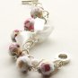 Red flowers cotton beads and white satin ribbon bracelet
