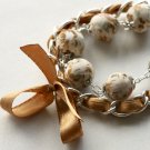Cotton beads and brown satin ribbon bracelet