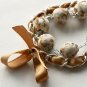 Cotton beads and brown satin ribbon bracelet