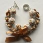 Cotton beads and brown satin ribbon bracelet
